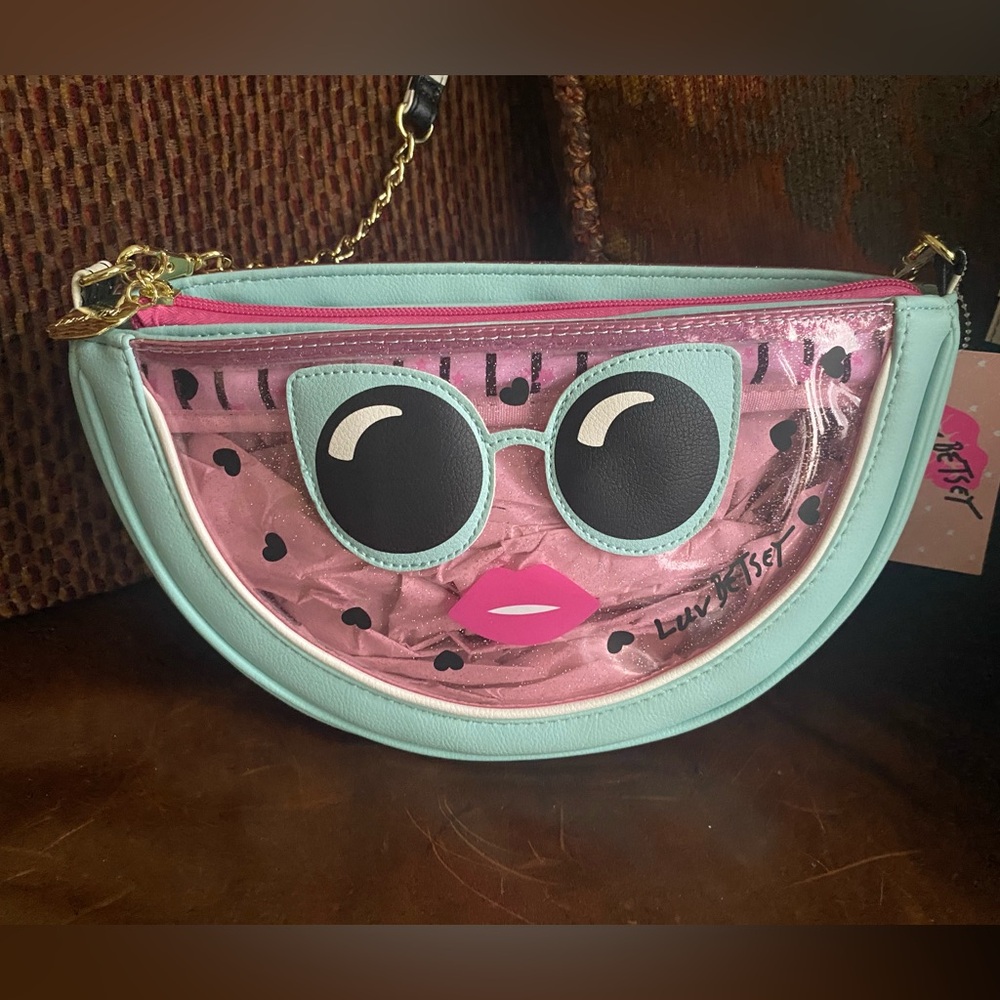 BETSEY JOHNSON Clear Pink Watermelon "MINT LBTOOTIE" Stadium Purse Bag